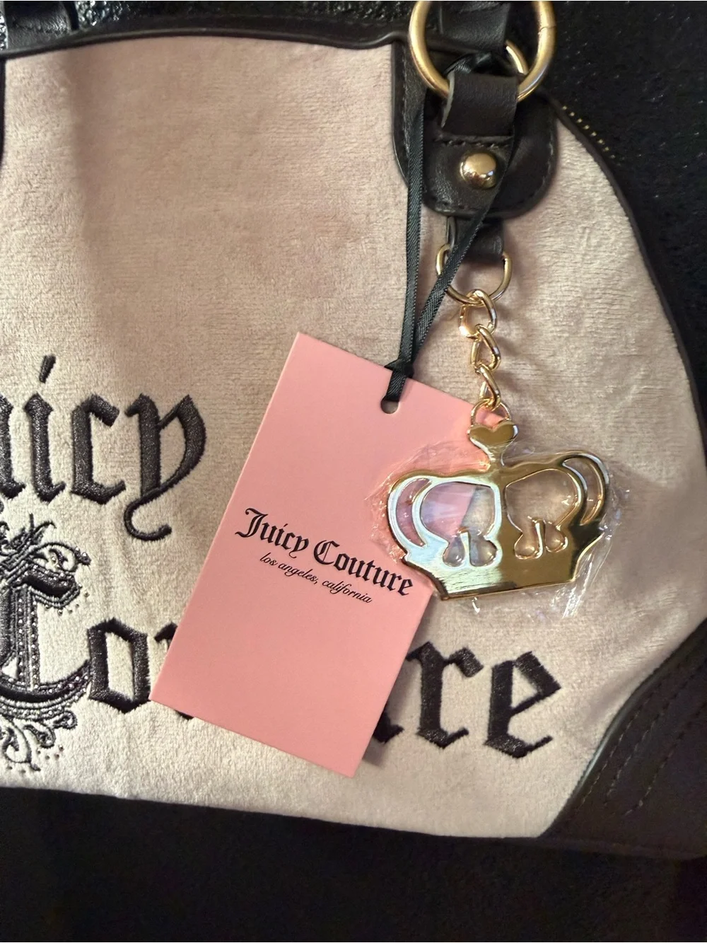 Juicy Couture Blush Pink and Dark Brown Embroidered Satchel